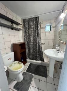 a bathroom with a toilet and a sink at George house in Leonidion