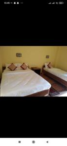 سرير أو أسرّة في غرفة في Hotel Mirage Sauraha