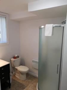 a white bathroom with a toilet and a shower at Le 4 SAISONS 2 in Beaupré