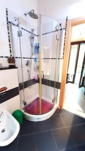 uma casa de banho com um chuveiro e um lavatório. em casa di arya CODICE CITRA LT-0043 em Vescina