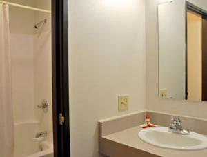 a bathroom with a sink and a mirror at Northwoods Inn and Suites in Ely