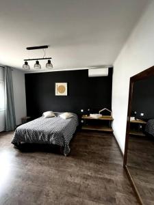 a bedroom with a bed and a large mirror at Appartement 3 chambres , coeur de Porticcio 130 m2 in Grosseto-Prugna