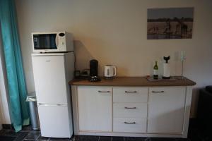 a kitchen with a microwave on top of a refrigerator at Guesthouse Rijsbergen_Zundert in Zundert