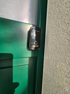 a door with a latch on a green door at The Green Door Apartment in Postojna