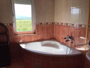a large bath tub in a bathroom with a window at Apartmani Dino Blagaj in Blagaj