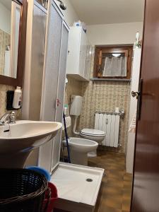 a small bathroom with a sink and a toilet at Passeggiando nel Verde in Collagna