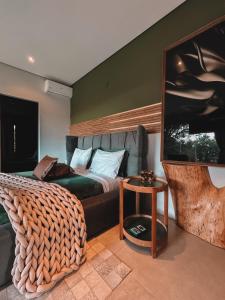 um quarto com uma cama e uma televisão de ecrã plano em La Contemporânea Cabanas prox a cidade vista para ponto turístico em Urubici
