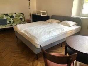 een slaapkamer met een bed en een tafel en stoelen bij Zaži Orient Express Istanbul in Bratislava
