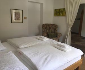 a bedroom with a white bed and a chair at Apartment Maximilian in Fiè