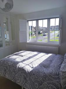 a bedroom with a bed and a large window at Luxury superking OR standard OR budget rooms in Newhaven