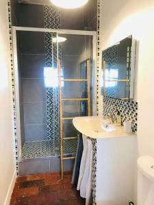 a bathroom with a shower and a sink at Gîte de la Perdrix 