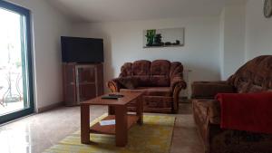 sala de estar con sofá, mesa y TV en Apartments Nena 3*, en Ližnjan
