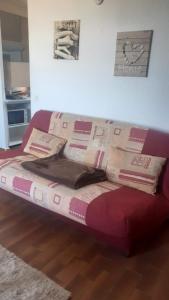 a couch with pillows on it in a living room at Charmant studio in Grosseto-Prugna