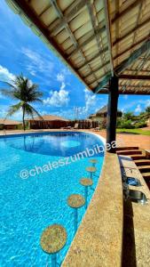 una gran piscina con una palmera en el fondo en Beira Mar e Sossego C13 Praia de Zumbi RN en Zumbi