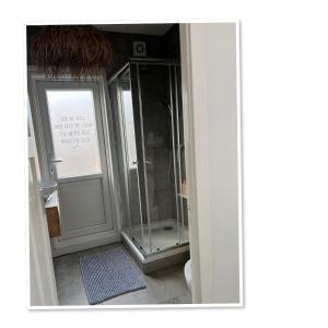 bagno con porta e doccia in vetro di HS 68 Homestay a Zandvoort