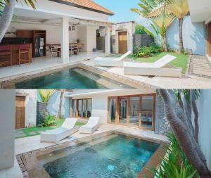 two pictures of a house with a swimming pool at Odika Lovina Villas in Lovina