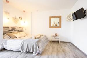 ベナルマデナにあるCozy Flat Manuela Costa del Solのベッドルーム1室(ベッド1台、壁にテレビ付)