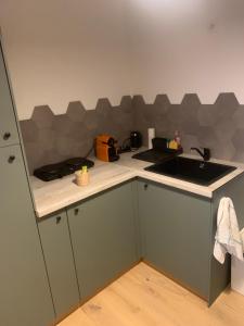 a kitchen with a sink and a counter top at Joli studio centre village in Lambesc