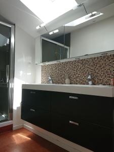 ein Bad mit einem Waschbecken und einem Spiegel in der Unterkunft chambre privée à BORDEAUX PELLEGRIN in Bordeaux