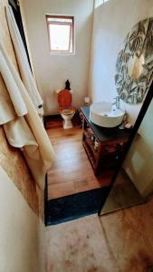 a bathroom with a sink and a toilet at Forest Studio in Knysna