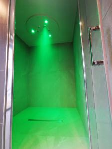 a green walk in shower with a green ceiling at Le Churchill Hôtel & Spa in Carnac