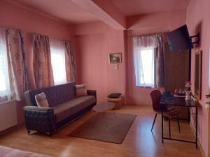 a living room with a couch and a table at Pensiunea Vila Dana in Cluj-Napoca