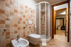 y baño con aseo, ducha y lavamanos. en L'Or d'Echallogne - Chambre d'Hôtes en Arnad