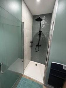 a shower with a glass door in a bathroom at Maison avec cour privative in Luz-Saint-Sauveur