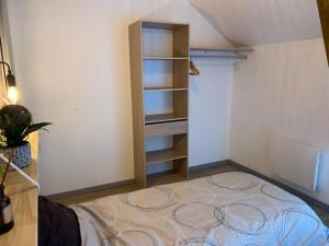 a small room with a bed and a closet at Maison avec cour privative in Luz-Saint-Sauveur
