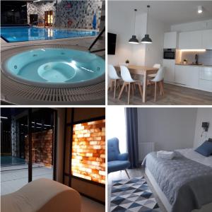 a collage of pictures of a bathroom and a house at Apartamenty nad morzem & SPA BEST HOME 5 Mórz in Sianozety