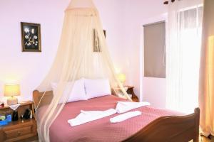 a bedroom with a bed with a mosquito net at La Casa Di Silvia in Apolakkiá