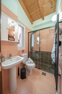 ケファロニアにあるΚefalonia Golden View Villaのバスルーム(トイレ、洗面台、シャワー付)