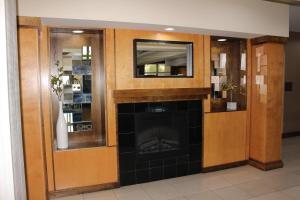リバティにあるFairfield Inn & Suites Kansas City Libertyの暖炉と鏡付きの部屋