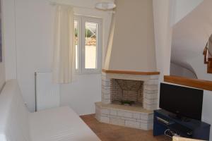 アギオス・ニキータスにあるAgios Nikitas View 2のリビングルーム(暖炉、テレビ付)