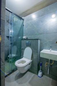 uma casa de banho com um WC, um chuveiro e um lavatório. em Awesome 2bhk flat on first floor em Bangalore