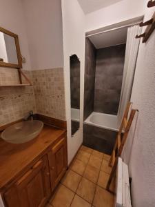 a bathroom with a sink and a tub at Le Flocon, Joli Cocon des Neiges en Rez de Jardin - Les Rousses - Draps inclus & Parking gratuit in Les Rousses +32 photos