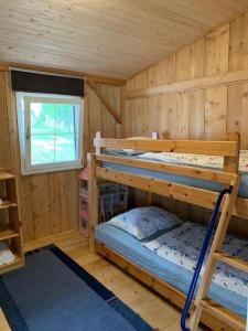 a bedroom with two bunk beds in a cabin at Casa de vacanta 483A, Lacul Surduc in Fîrdea +28 photos