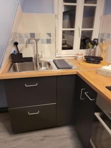 a kitchen with a sink and a counter top at Les Embruns - Plein ciel - appartement 3eme étage in Deauville