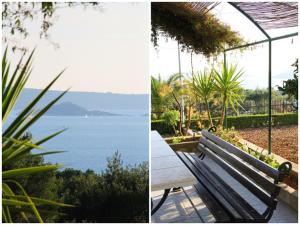 two pictures of a bench and a view of the water at Apartment M in Seget Vranjica
