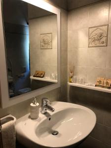 uma casa de banho com um lavatório branco e um espelho. em Agritur Masi Brenta em Rovereto