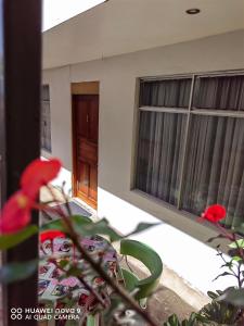 ein Haus mit einem Fenster und einer Pflanze davor in der Unterkunft Casa Mariana in Alajuela