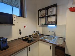 eine kleine Küche mit Spüle und Mikrowelle in der Unterkunft Napoli City Panorama in Neapel + 13 Fotos