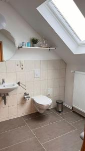 a bathroom with a toilet and a sink at Huus Borkum in Borkum