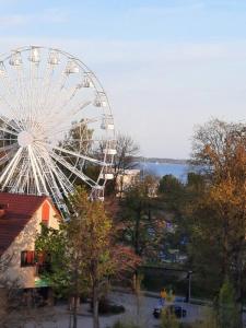 a ferris wheel in a park next to a lake at Apartament Loft in Giżycko