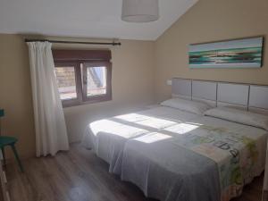 1 dormitorio con cama y ventana en Apartamentos A Bota, en Sanxenxo