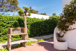 Apartamentos Menorca MONSINES 13C By Mauter Villas في كالا بلانكا: شجرة صغيرة في صندوق خشبي بجوار تحوط