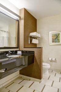 een badkamer met een wastafel, een toilet en een spiegel bij Fairfield Inn & Suites by Marriott Rochester Mayo Clinic Area/Saint Marys in Rochester