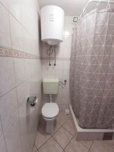a small bathroom with a toilet and a shower at Vila Nada in Prigradica +48 photos