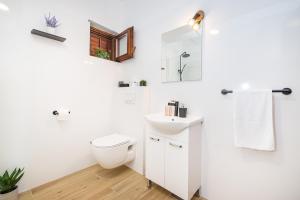 a white bathroom with a toilet and a sink at Apartment Marija in Novigrad Dalmatia +26 photos