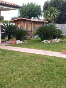 a house with palm trees in front of a yard at Villa Circe in San Felice Circeo